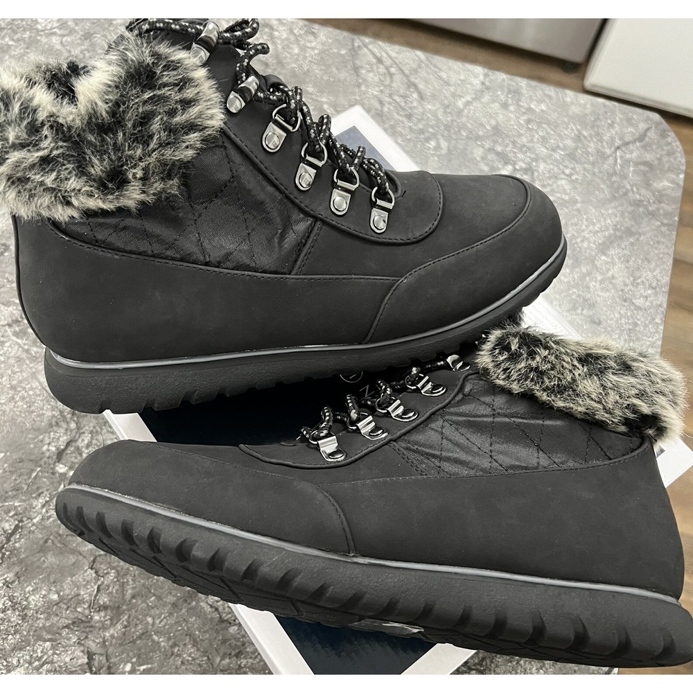Karen Scott Women's Wanona Faux‎ Suede Fur Trim Ankle Boots Black Sz 10.5M
